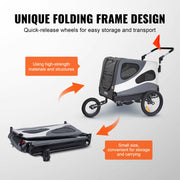 100 lbs Dog Bike Trailer and 2-in-1 Pet Stroller Cart - Easy Folding Bicycle Carrier with Coupler, Reflectors, and Flag for Dogs