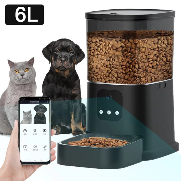 6L Cat Feeder Video Camera Smart Timing Pet Feeder for Cats Dog Wifi APP Intelligent Dry Autom Food Dispenser with Voice Recorde