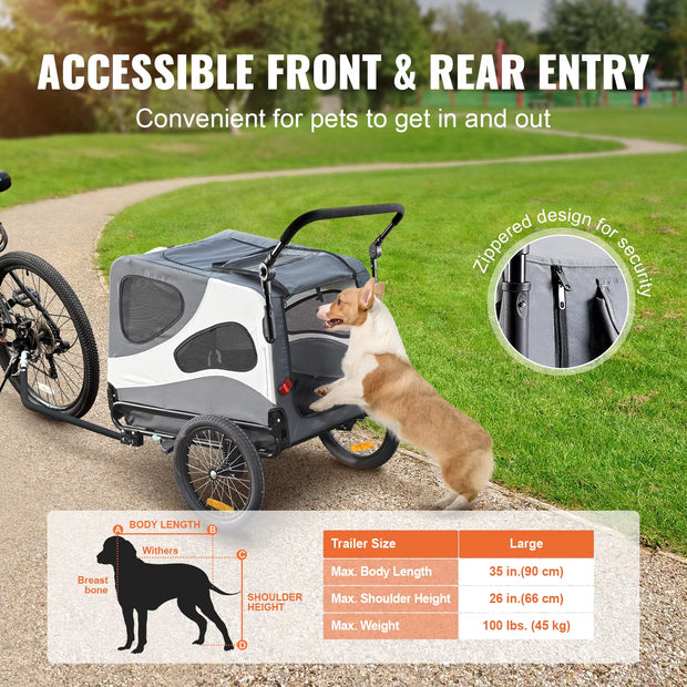 100 lbs Dog Bike Trailer and 2-in-1 Pet Stroller Cart - Easy Folding Bicycle Carrier with Coupler, Reflectors, and Flag for Dogs