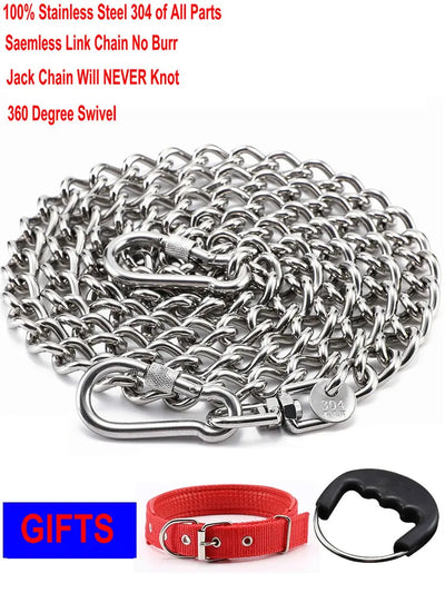 HQ LC02 100% Stainless Steel 304 Seamless No Knot Jack Link Chain Pet Dog Leash Small Large Dogs Lead Leash with Collar Handle