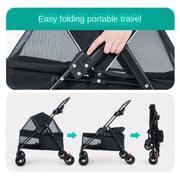 Pet Cat and Dog Universal Dog Carrier Bag Large Vision Car Dog Basket Pulley Pet Stroller Lightweight Folding Dog Cage Universal